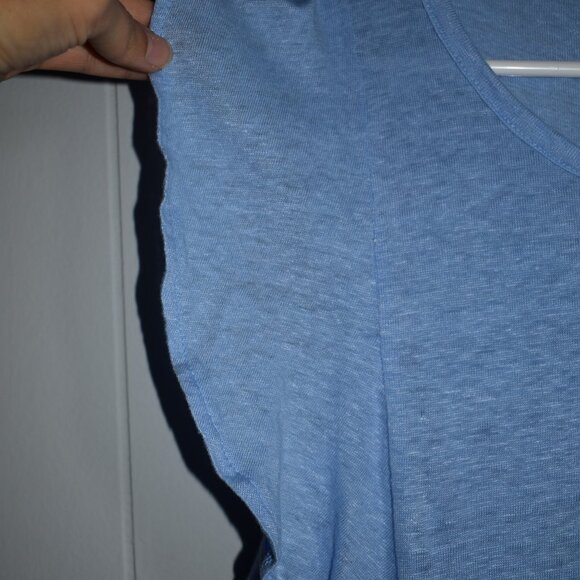 100% Linen Knit Ruffle Short-Sleeved Shirt Women's Size L - Picture 2 of 7